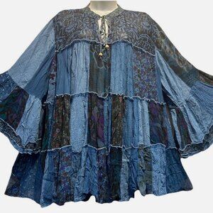 Nw FUNKY STUFF patch boho tiered babydoll sheer chiffon viscose TOP 2X